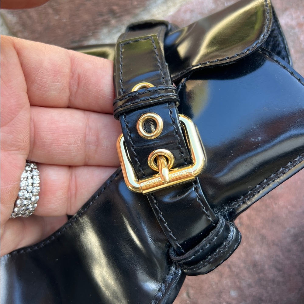 Rare Louis Vuitton black Patent leather  38.platform cut out booties. - Picture 16 of 17